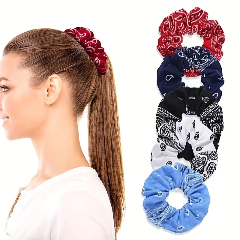 6 Pcs Unisex Paisley Bandana Print Cotton Scrunchies Hair Ties | HairTok CoquetteTok Y2KTok VintageTok Soft Stretchy No Damage Hair Elastics | for Women Girls Daily School Work Party Festival Wear