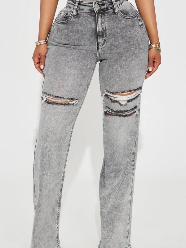 Remi Ripped Stretch Baggy Jeans - Grey