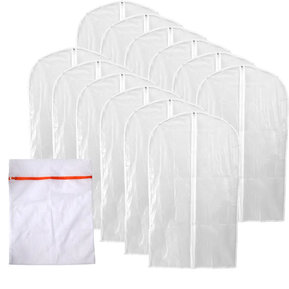 12-Pack Translucent Pleated Hanging Household Dust Cover, 40" Fully Transparent Storage Bags for Jackets, Sweaters, Sports & Outdoor Hats