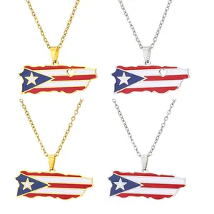 Stainless Steel Puerto Rico Heart Pendant Necklace Men and Women Valentine's Day Jewelry Gift