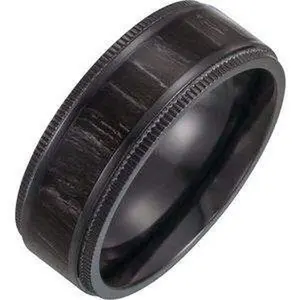 Black Titanium 8 mm Coin-Edge Band with Wood Inlay Size 10