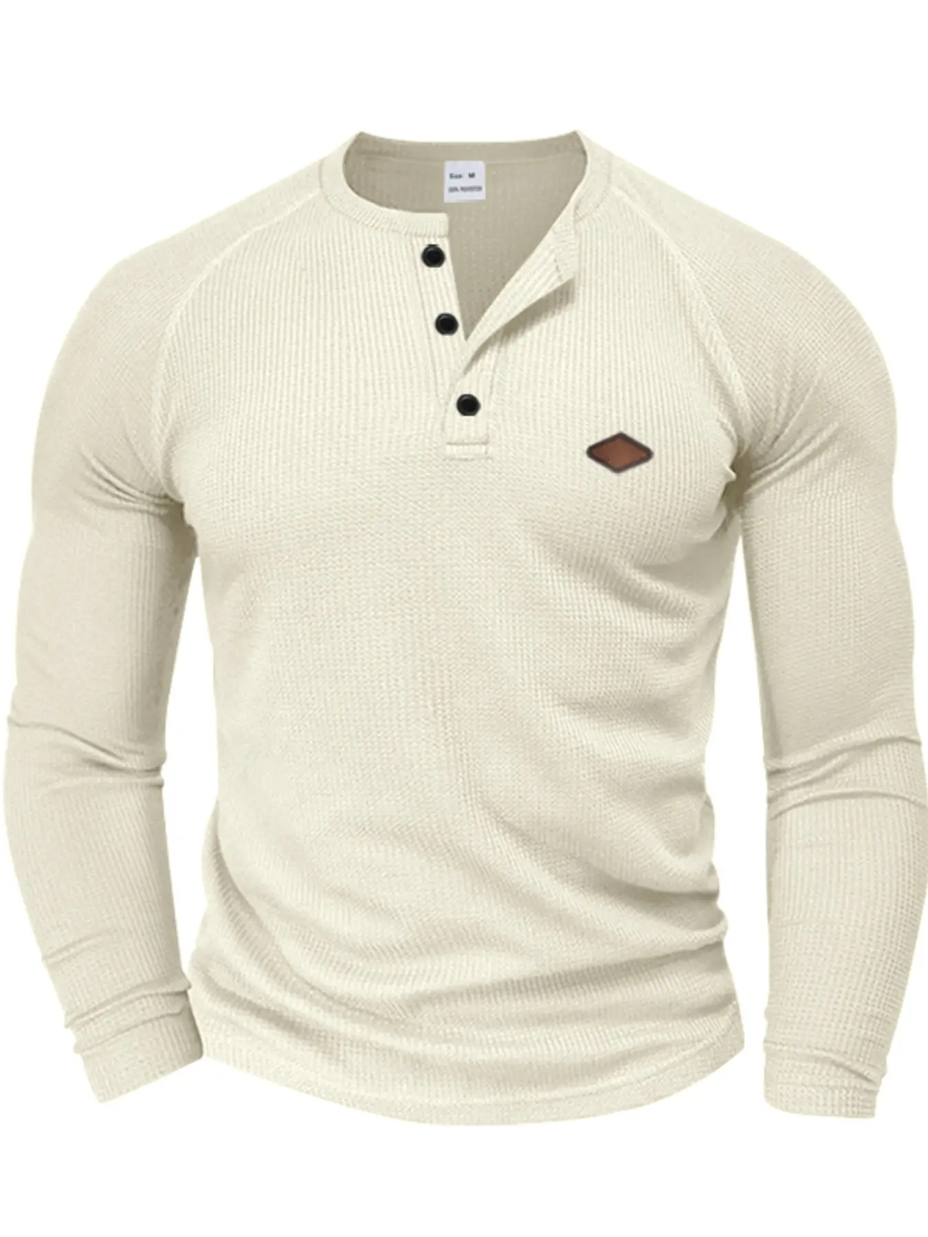 Men's Long Sleeve Casual Knitwear Waffle Knit T-Shirt, Breathable Quick-Dry Shoulder Pad Henry Shirt, Spring & Fall Slim Fit Pullover