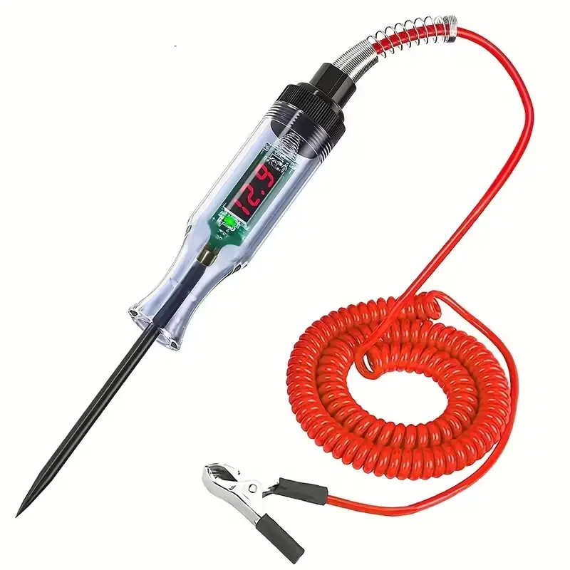 1pc 3V 6V 12V 24V DC Car Truck Voltage Circuit Tester, Auto Voltmeter, Digital Display Long Probe Pen, Light Bulb Automobile Diagnostic Tools, Circuit Voltage Electric Lamp Test Pen, Voltage Check Tool, Professional Automotive Circuit Testing Tool
