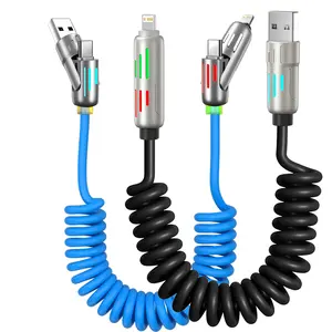 2-In-1 USB Type-C PD Cable 240w 6a Fast Charging, 1.8m Spring Stretch Cable for Samsung S24 Xiaomi Huawei Android, USB C High-Speed Data Transfer