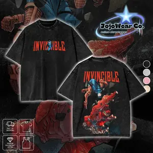 Invincible Mark Grayson vs Dinosaurus Graphic T-shirt Comic Book Battle Crewneck Sweatshirt Hoodie Tank Top Streetwear 100% Cotton Oversized Hero Cartoon Comic Fan Gift Heavyweight Aesthetic Washed Print Unisex Top