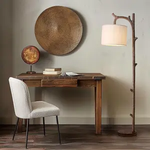 Retro Farmhouse Floor Lamp for Nursery Living Room Rustic Standing Lamps Tree Trunk Deco Modern Country Vintage Wood Floor Lamp(Brown)