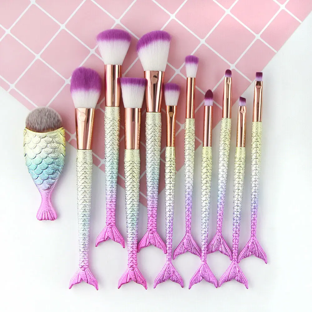 11Pcs Mermaid Makeup Brushes Set Lovely Foundation Powder Blusher Eyeshadow High Quality Professional Makeup Brush Tool