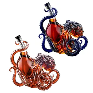 Explorinox （Capacity: 350 ml）Octopus-Shaped Glass Decanter 3D Artistic Borosilicate Bottle for Whiskey Wine Soda Decorative Liquid Bottle Unique Bar Decor Gift for Marine Lovers