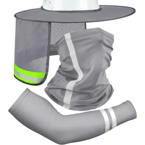 3 Pcs Sun Hard Hat High Visibility Full Brim Mesh Neck Sunshade Bandana Headband Arm Sleeves with Reflective Strap
