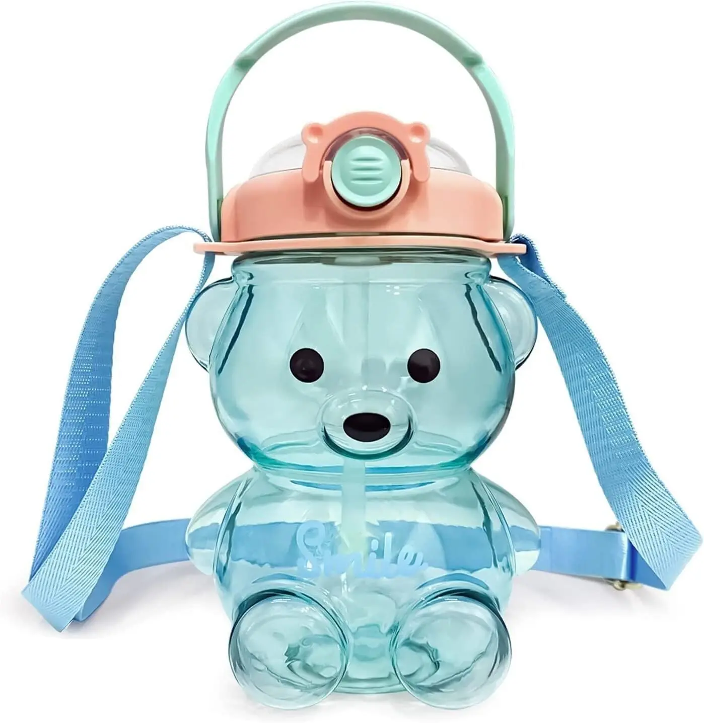 32oz Bear Straw Bottle Large 1L BPA Free with Removable Straw & in Loop, & Removable Shoulder Strap, Leakproof Jug Non-Toxic Drinking Cups