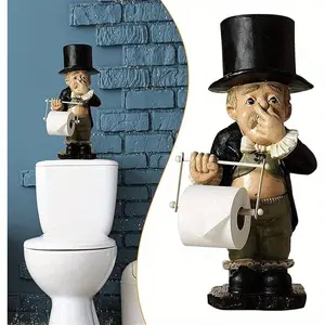 Charming Resin Toilet Paper Holder Statue, Self-Stick Wall-Mounted Decor, Home Decoration Resin Ornament, Perfect Gift for Bathroom and Home
