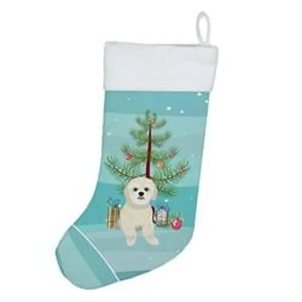 Unisex Gold No.3 Shih-Tzu Print Christmas Stocking with Hanger - 18x13.5 in, 0.4 lbs Polyester Suede, Festive Animal Home Supplies Decor Gift, Animals