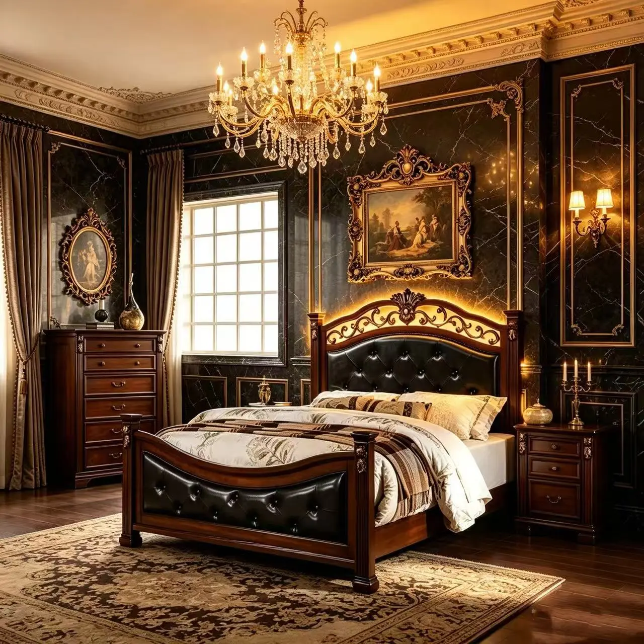 [Bellemave]Formal Traditional Dark Cherry 1pc Queen/ King Size Bed Tufted Faux Leather Headboard Footboard Bedframe