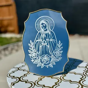 Etched Virgin Mary Mirror – Gothic Religious Decor | Blessed Mother Wall Art | Sacred Heart Catholic Gift | Prayer Room Mirror | Rose Accent
