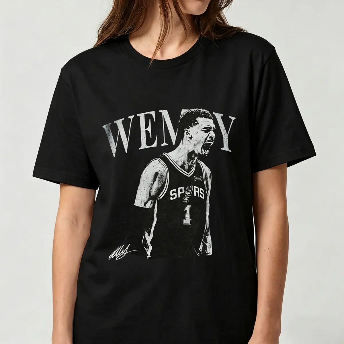 Men's Vintage Wemby Spurs Graphic Tee - 100% Cotton Unisex Crew Neck Cuff Sleeve Tshirt, Lightweight Casual Streetwear Top, Cold Wash Foldable Letter Print Retro Design