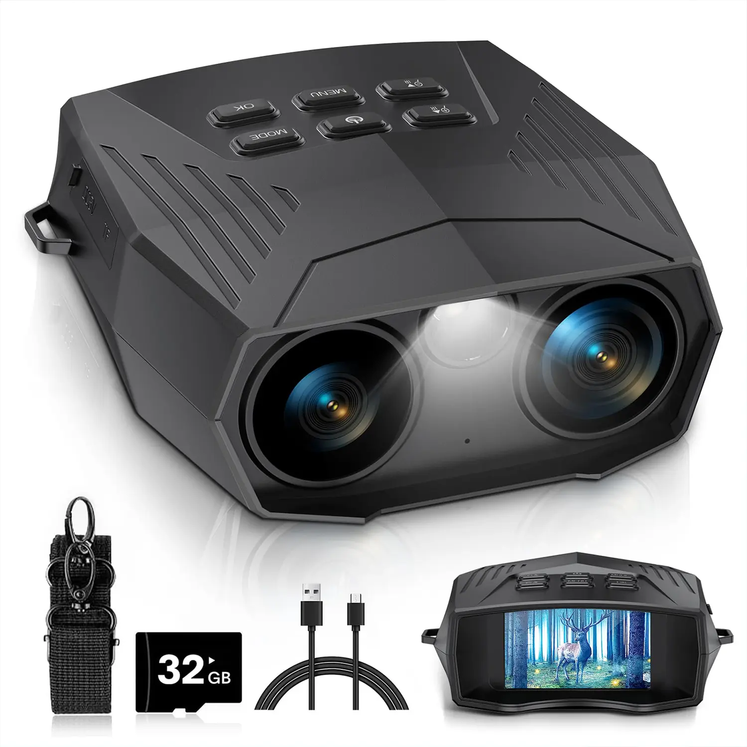 5K Night Vision Goggles Binoculars, Action Camera with 3" Large Screen, 10X Digital Zoom External Flashlight With 32GB TF Card & 5000mAh Rechargeable, Save Photo, Video, Playback For Camping Outdoor Field, Black