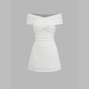 Cider Off-shoulder Criss Cross Ruched Mini Dress