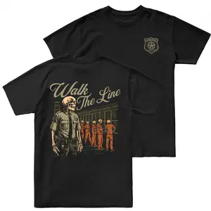 Walk The Line Corrections Officer 2 Sides Graphic T Shirt,  Soft Cotton Blend T Shirt, Vintage Corrections Officer Dark Humor Graphic Tee, Law Enforcement Lifestyle Apparel for Men, Gift for Correctional Officers