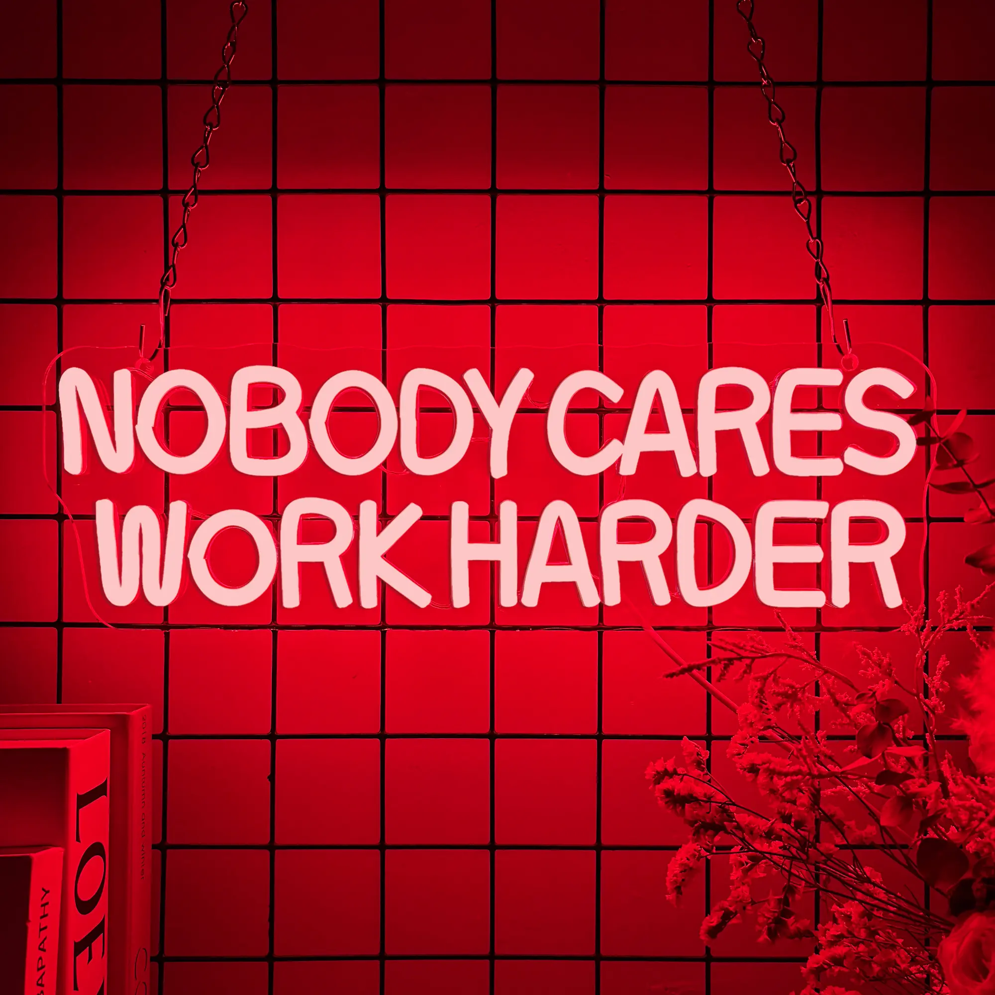 "Nobody Cares, Work Hard" LED Neon Sign - LED Light Letters, Motivational Decor for Gym, Office, Home, Personalized Plaque Gift for Men, Decorative Lights, Led Decoration
