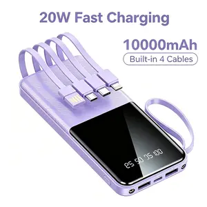 10000mAh Portable Power Bank – 20W Fast Charging with Built-in Cables for Smartphones, Tablets & USB-C Devices – Travel-Friendly Rechargeable Battery Pack