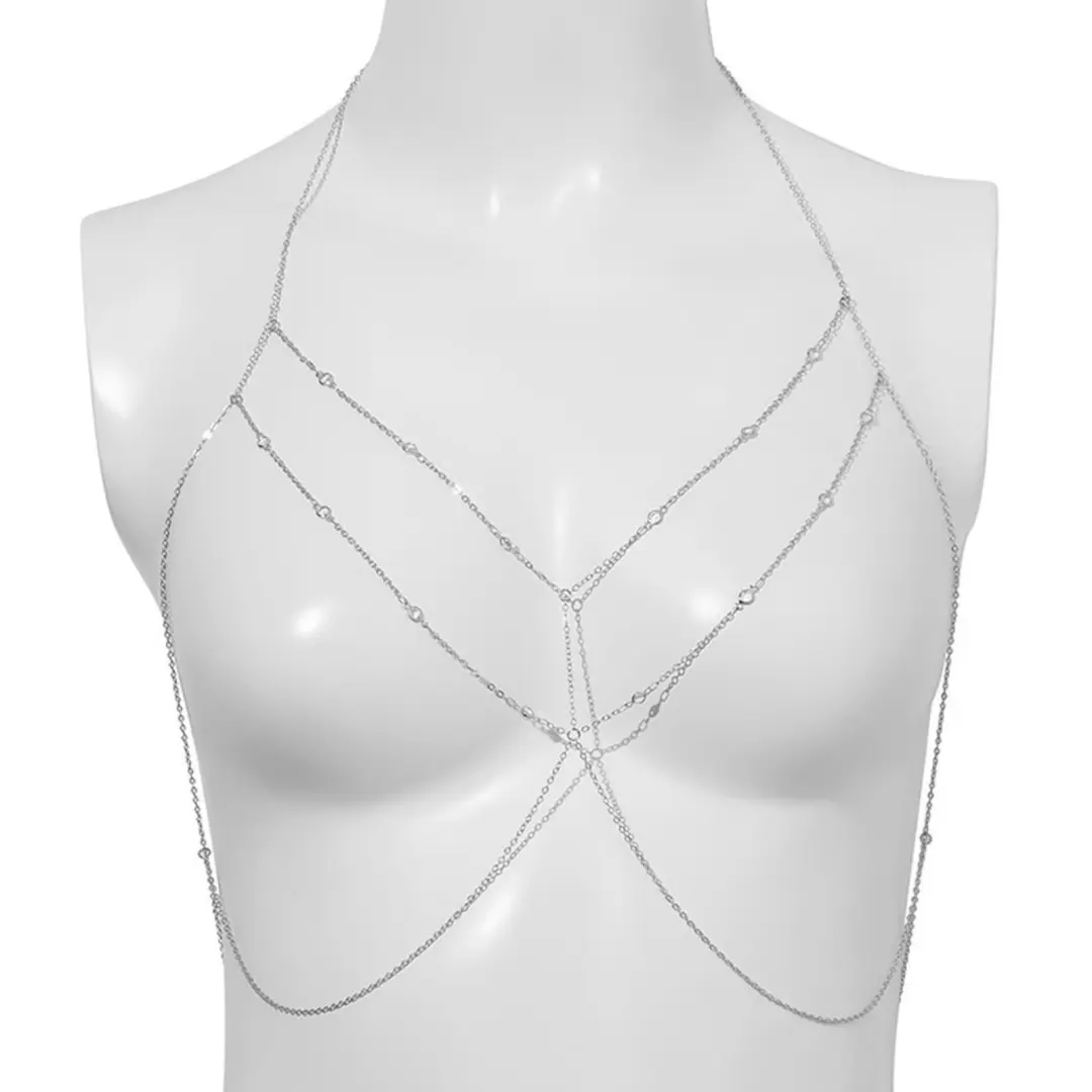 Silver crystal chest chain