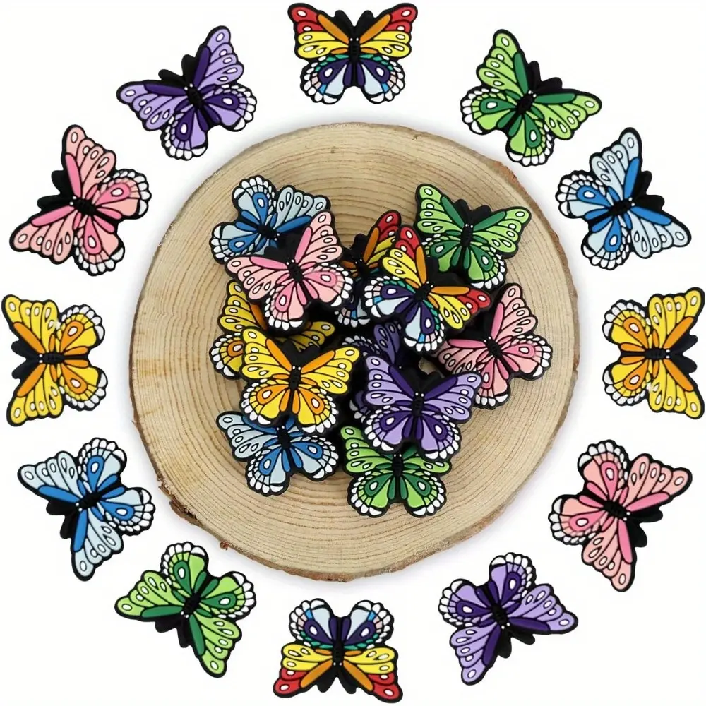 24pcs Silicone Butterfly Focal Beaded Set - Beads Charms Accessories for Keychain, Bracelet Making (Toys & Hobbies DIY Beading Supplies)