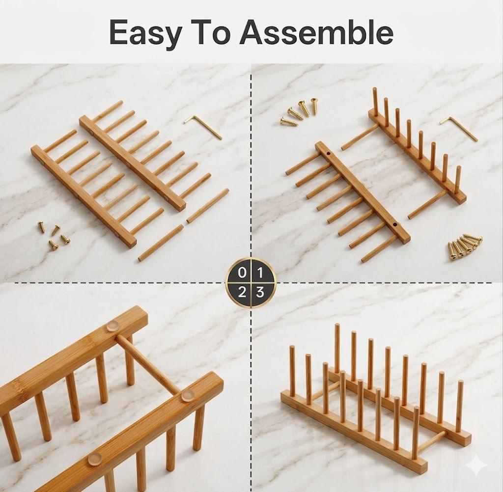 2-Pack Bamboo Wooden Dish Rack Holder Space-Saving Vertical Organizer for Plates, Cups, Pots, Lids, Bowls & Cutting Boards Kitchen Cabinet & Counter Storage