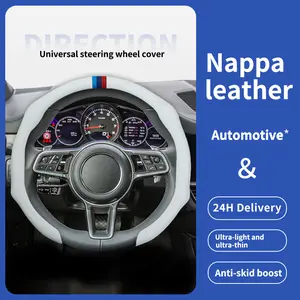 EliteGrip M Sport Napa Leather Steering Wheel Cover Ultra-Thin Breathable Sweat-Free Summer Essential Stylish Anti-Slip Design Universal Fit Easy Install