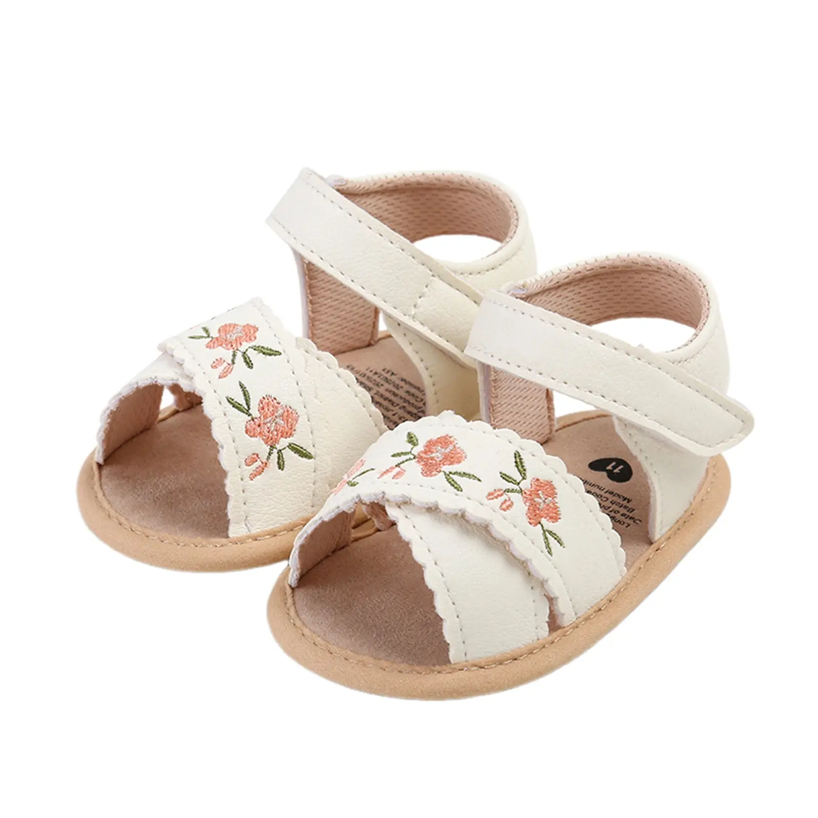 Baby Girl Sandals, Flexible PU Leather Non-slip Embroidery Flower Summer Flats Toddler Shoes for Casual Daily