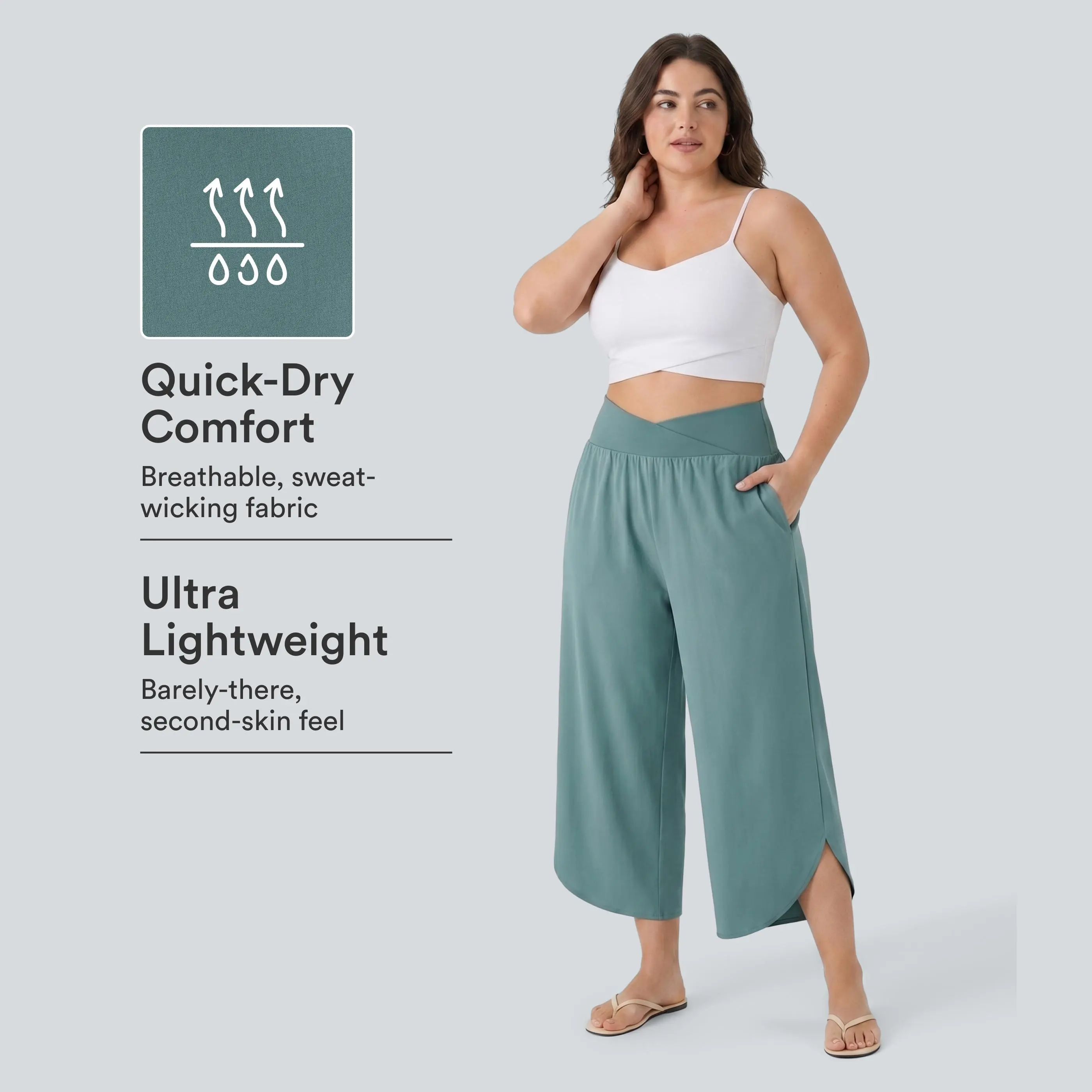Halara Breezeful™ High Waisted Crossover Side Pocket Split Quick Dry Resort Plus Size Pants
