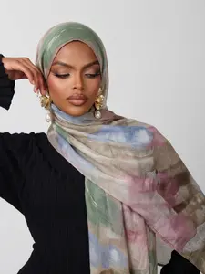 Women's Elegant Printed Hijab Scarf, Breathable Long Shawl Turban Headscarf, Muslim Fashion Daily Wear, All Seasons