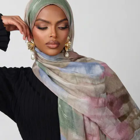 1pc Fashion Tie Dye Hijab Scarf, Elegant Hijab Wrap, Elegant Unlined Headscarf for Women, Breathable Long Shawl for Casual Wear, Muslim Daily Turban