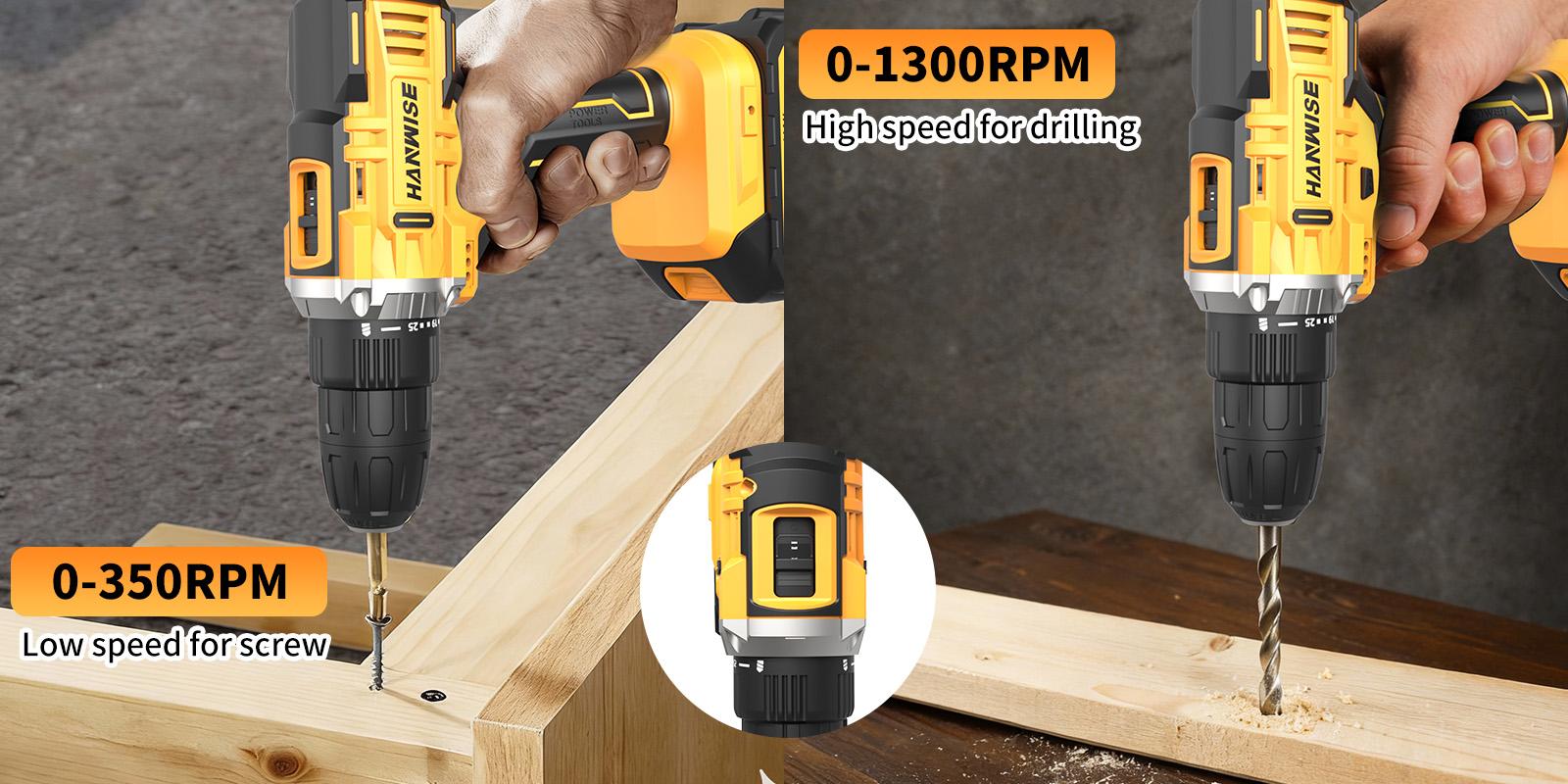 HANWISE20V cordless drill/screwdriver set, keyless chuck drill (with LED light), equipped with battery, compact body design, suitable for home, construction, industrial production and home decoration scenes, perfect for men's gift giving