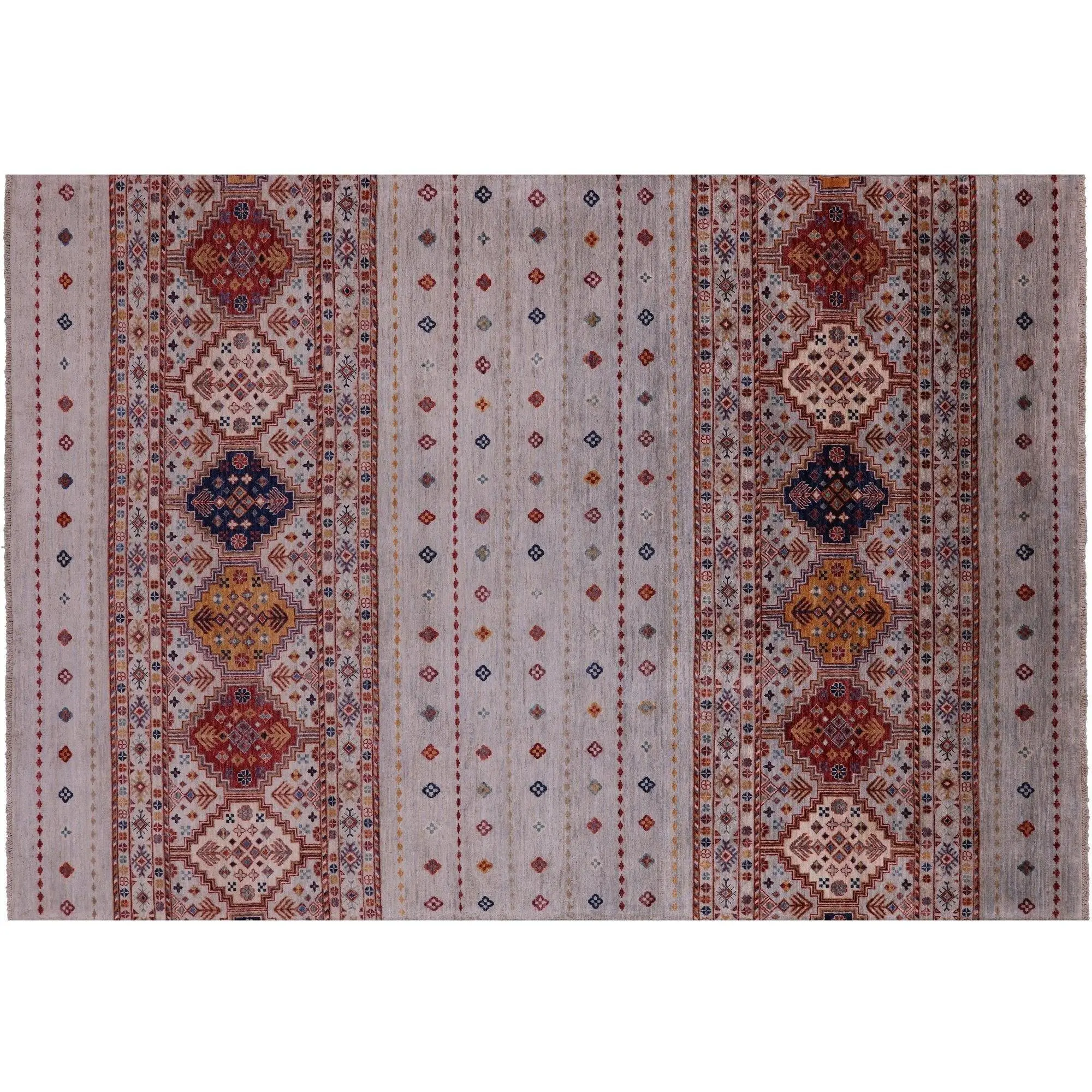 Grey Hand Knotted Khorjin Super Kazak Rug 6' 7" X 9' 6" - Q5661