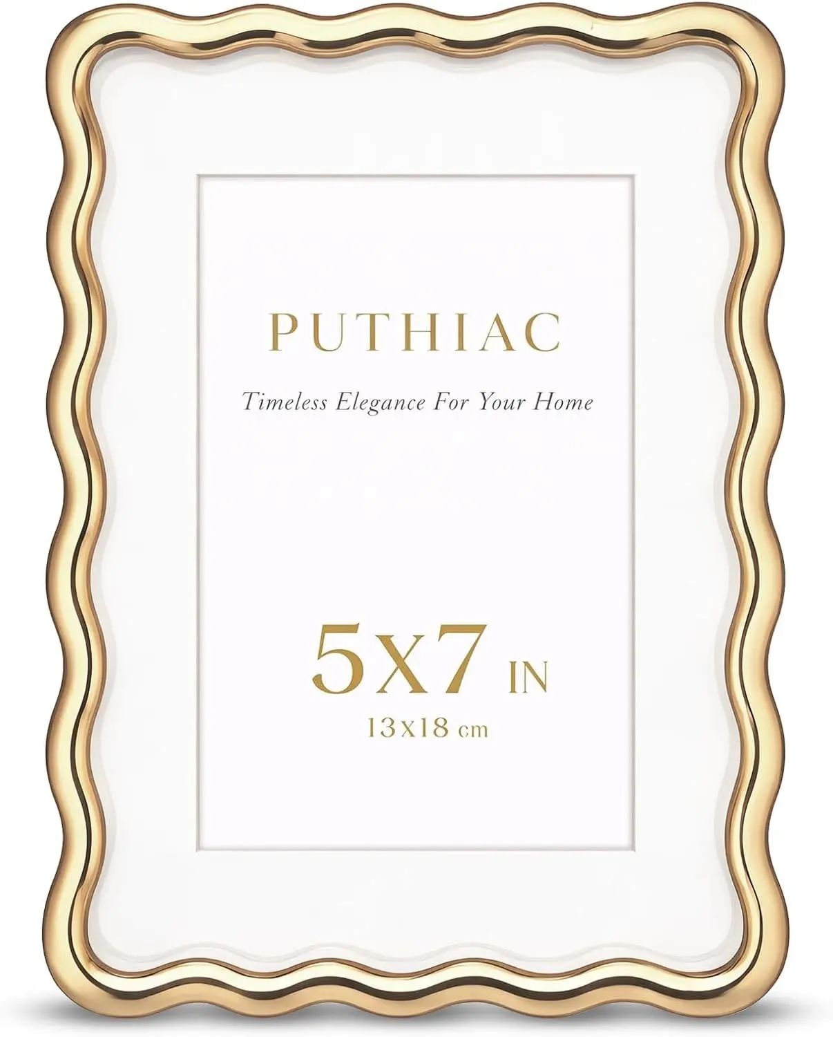 5x7 Wavy Picture Frame, Zinc Alloy Gold Frame, Tempered Glass Decorative wave profile with included 4x6 mat, ideal for wedding photos, anniversaries, portraits, and elegant home décor