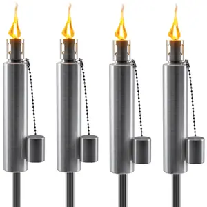 Sorbus Stainless Steel Outdoor Torches - Set of 4 Decorative Garden & Yard Lights with Fiberglass Wick & Snuffer Cap