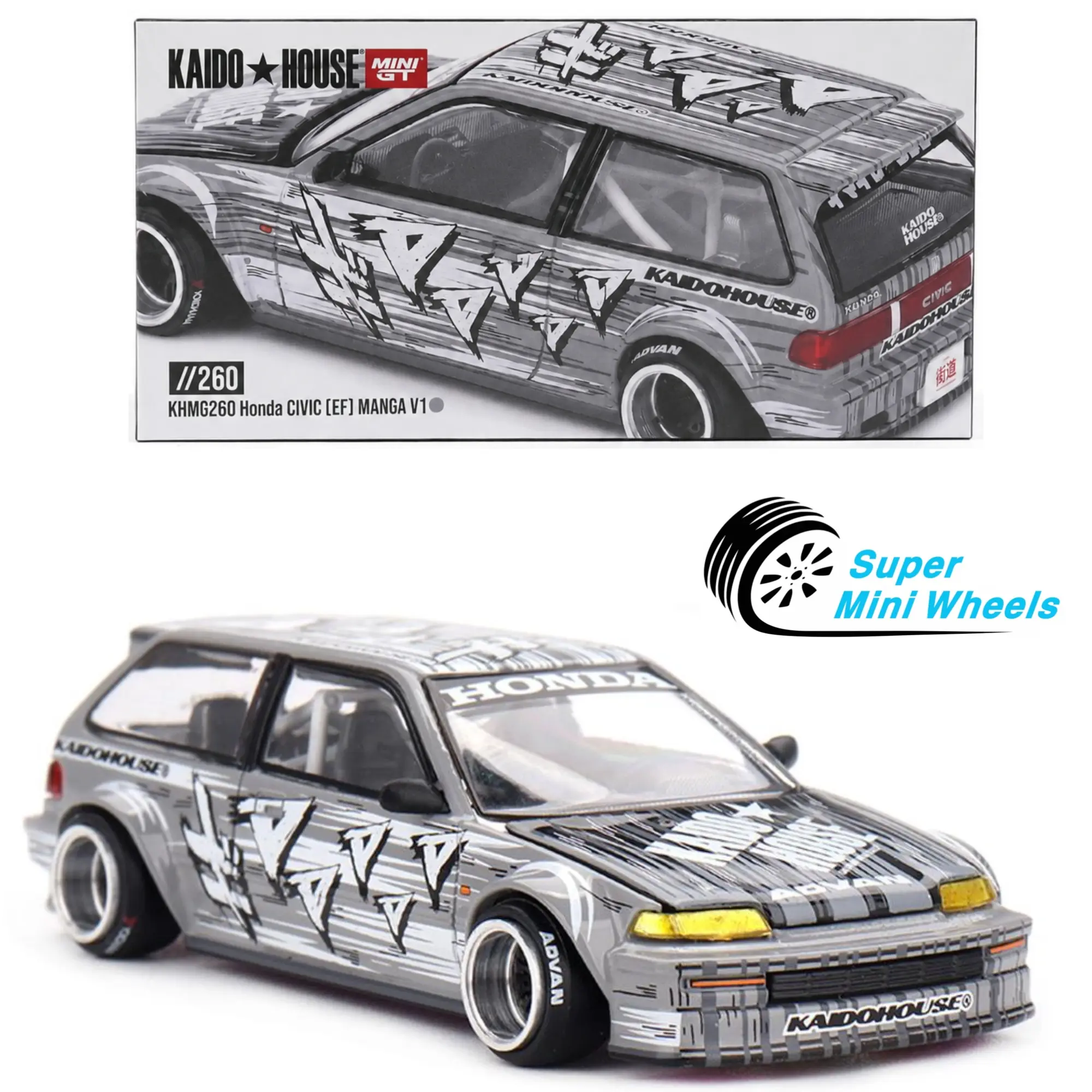 Kaido House x Mini GT 1:64 Honda Civic (EF) Kaido Manga V1 – Silver #260