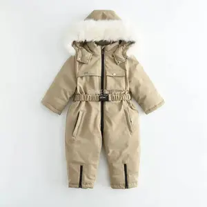 NewUnisex Baby Winter Romper    Snowflake Print + Thick Fleece |             Hooded Faux Fur Trim |             -30 °           C Cold-Resistant |             0-24M |             Zipper Pockets
