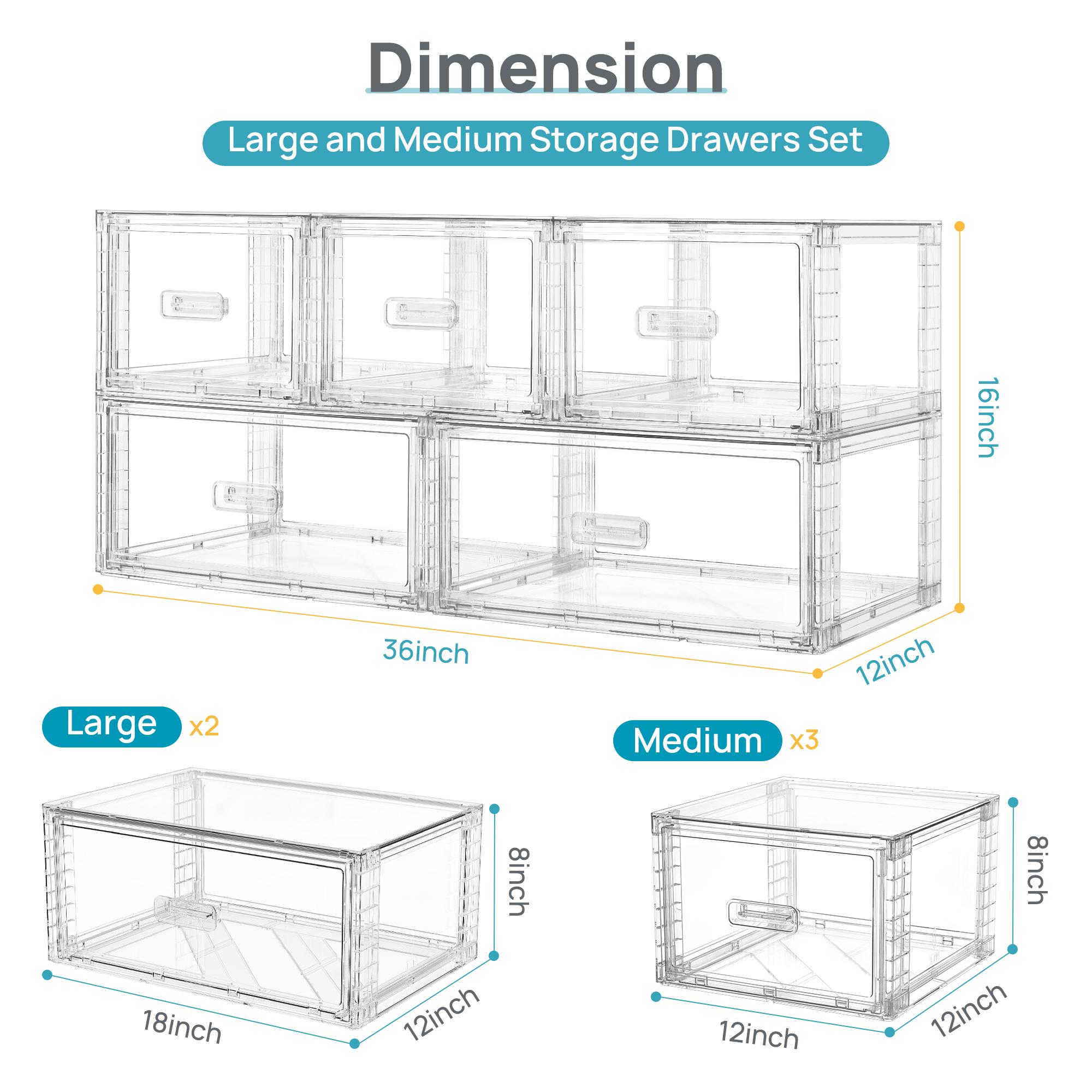 [Video Only] Vtopmart 2/5 Pack Large Clear Rectangle Stackable Drawers 18-23QT, Easily Assembled Plastic Organizer Storage, Dustproof Clothes Storage Organizer for Closet, Underbed Use,DormRoomHacks