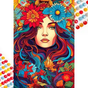 5D Diamond Painting Kit Full Round Drill Flowers, Colors, Waves DIY Mosaic Wall Art, Beginner Craft Set (with Tools), Home Wall Decor Gift, Diamond Art Kit