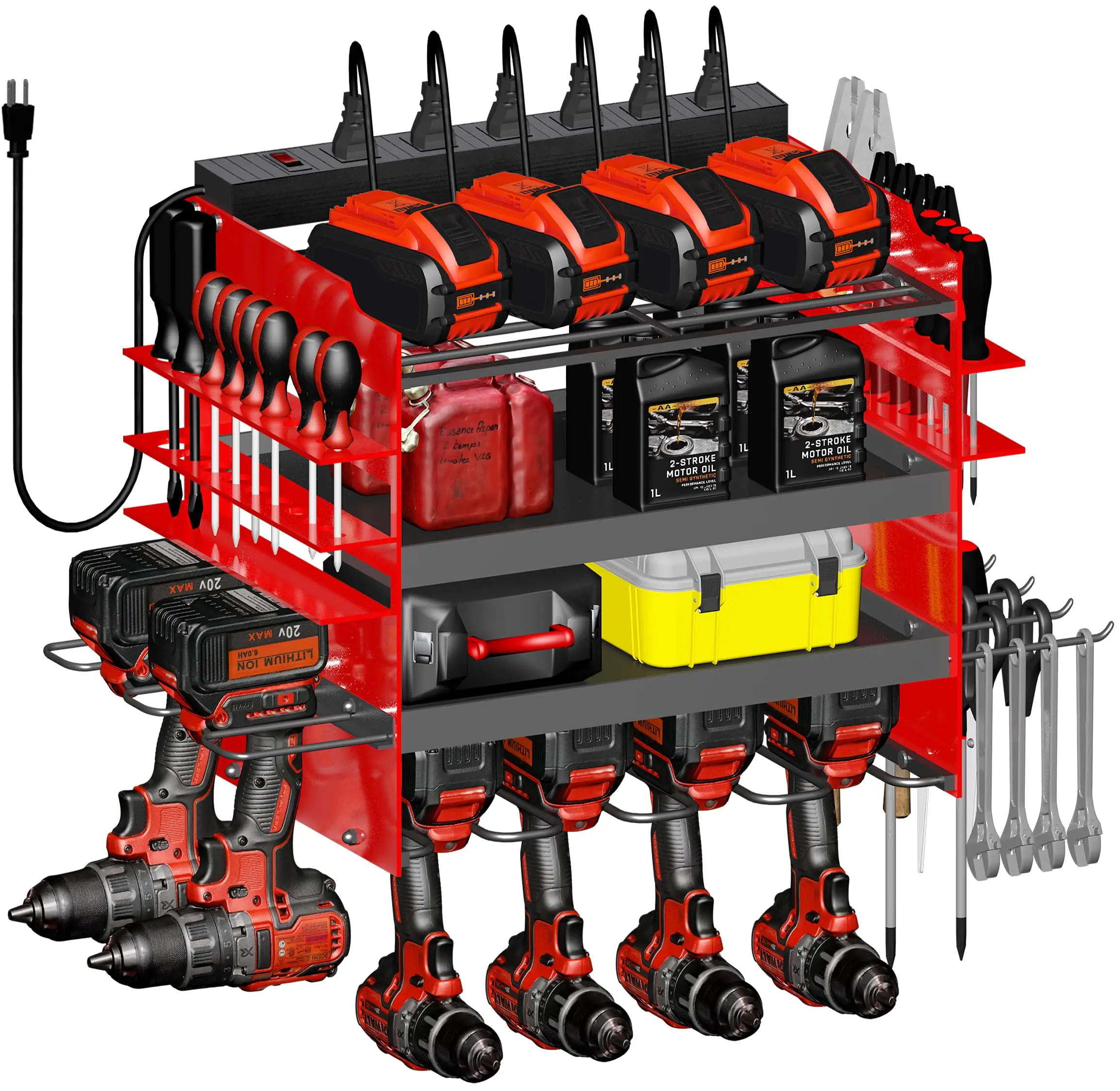 【SUHOPE】【Back To School】 Power Tool Organizer Wall Mount with Charging Station Garage Tools and Battery Storage Rack 4 Layer 6 Drill Holder Utility Ra