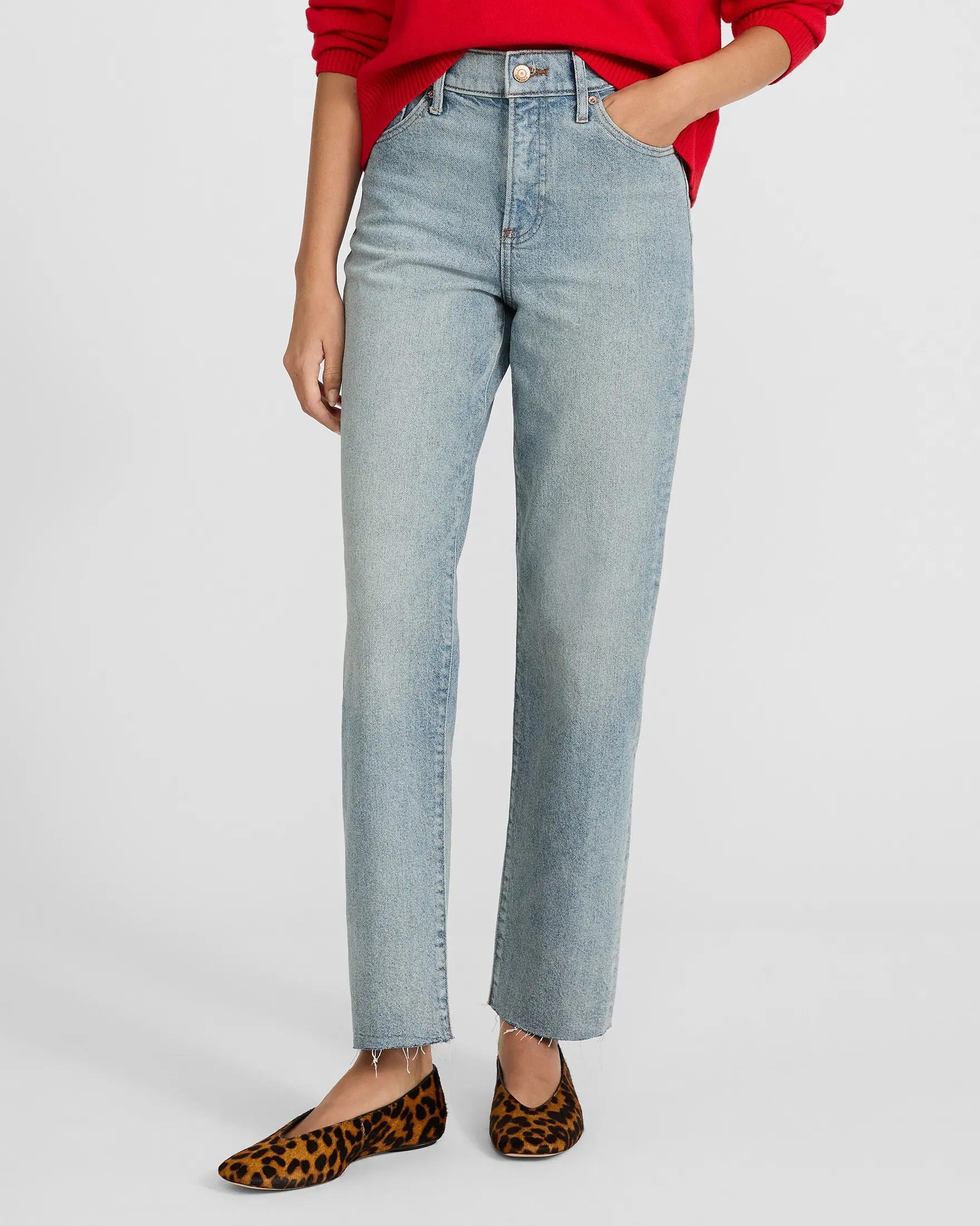 Express High Waisted Straight Ankle Light Wash Jeans