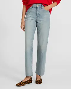 Express High Waisted Light Wash Straight Ankle Jeans
