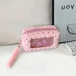 Fluffy Pencil Case, Soft Pen Bag, Transparent Window, Durable Plastic Material, Cute and Design, Suitable for School Office Home Organization