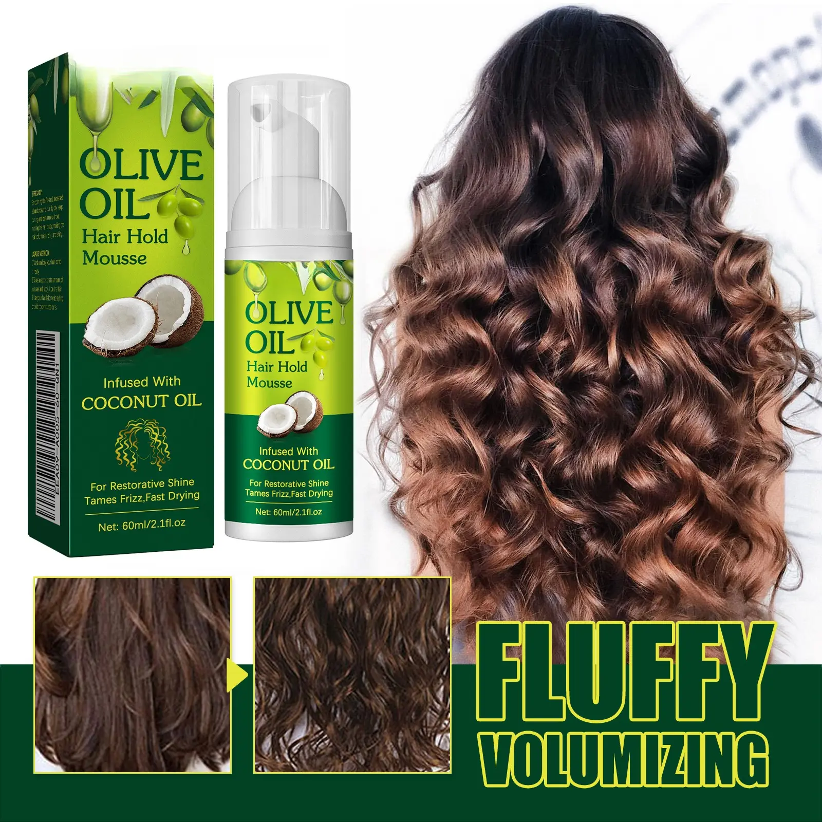 Olive Oil Hair Shaping Mousse Infused with Coconut Oil & Moringa Oil for Smooth Frizz-Free Volume Quick Drying Moisturizing Shiny Curls Hair straight  frontal  wig