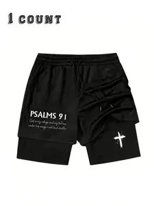 Teen Boys Cross Print Drawstring Waistband Multi-Functional Casual Graphic Shorts, Summer Clothing for Husband Boyfriend, School EssentialsGift