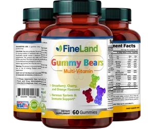 FineLand Multi-Vitamin (Gummy Bears) Nervous System & Immune Support, Strawberry, Cherry, and Orange Flavored Healthcare Dietary