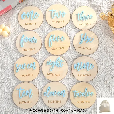 Baby Milestone Cards Set, Wooden Round Monthly Growth Tracker, Newborn Photography Props, 12 Pieces, Wooden Letter Sign, plaque and sign, Milestone Signs, Record Baby's Development