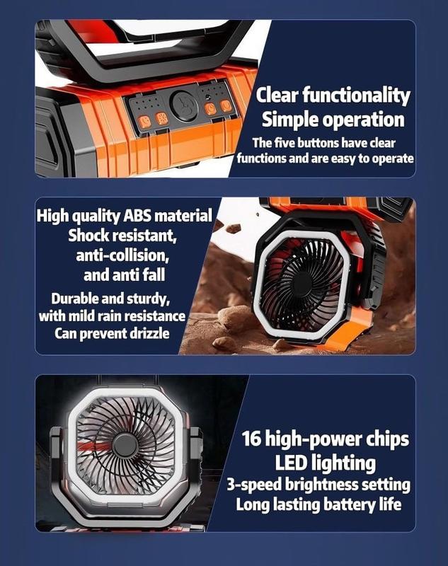 20000mAh Portable Camping Fan Battery Powered, Rechargeable Camping Fan with Remote & LED Light, 4 Speed Strong Airflow &  Light for Desk/Outdoor/Tent/Camping/Fishing Usb