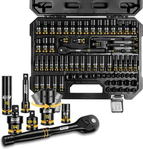 Pro 1/4" Drive Impact Socket Set, 74-Piece SAE (3/16"-9/16") and Metric (4-15mm), 6-Point Deep & Shallow Kit with Deep Painted Marking, Cr-Mo, Includes Ratchet Handle,Universal Socket for DIYers